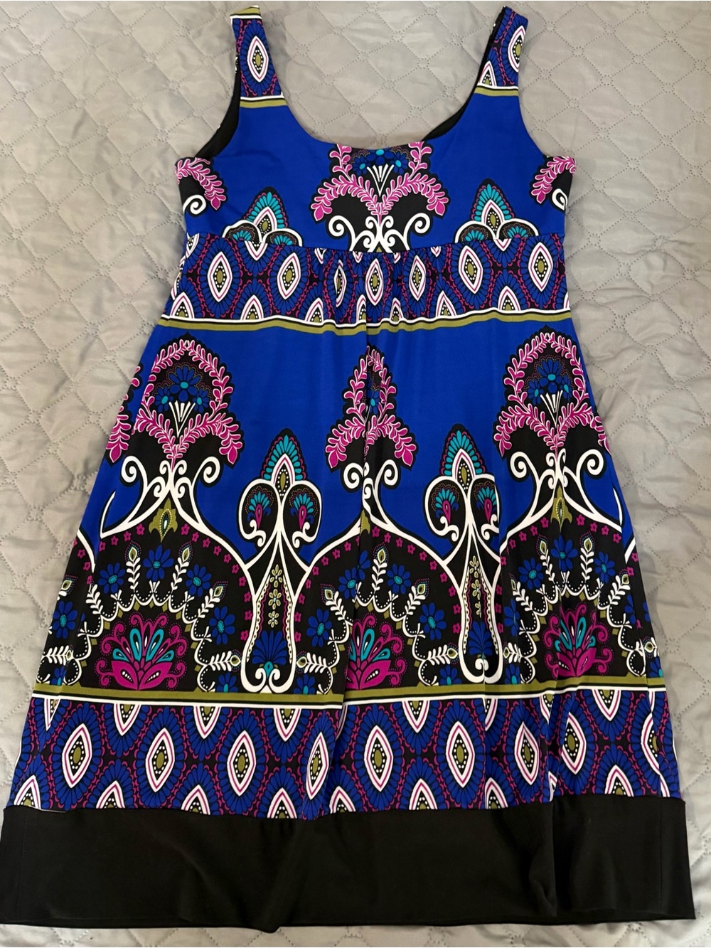 Ronni Nicole Blue Dress with Pink and Black Paisley Motif - Picture 2 of 3